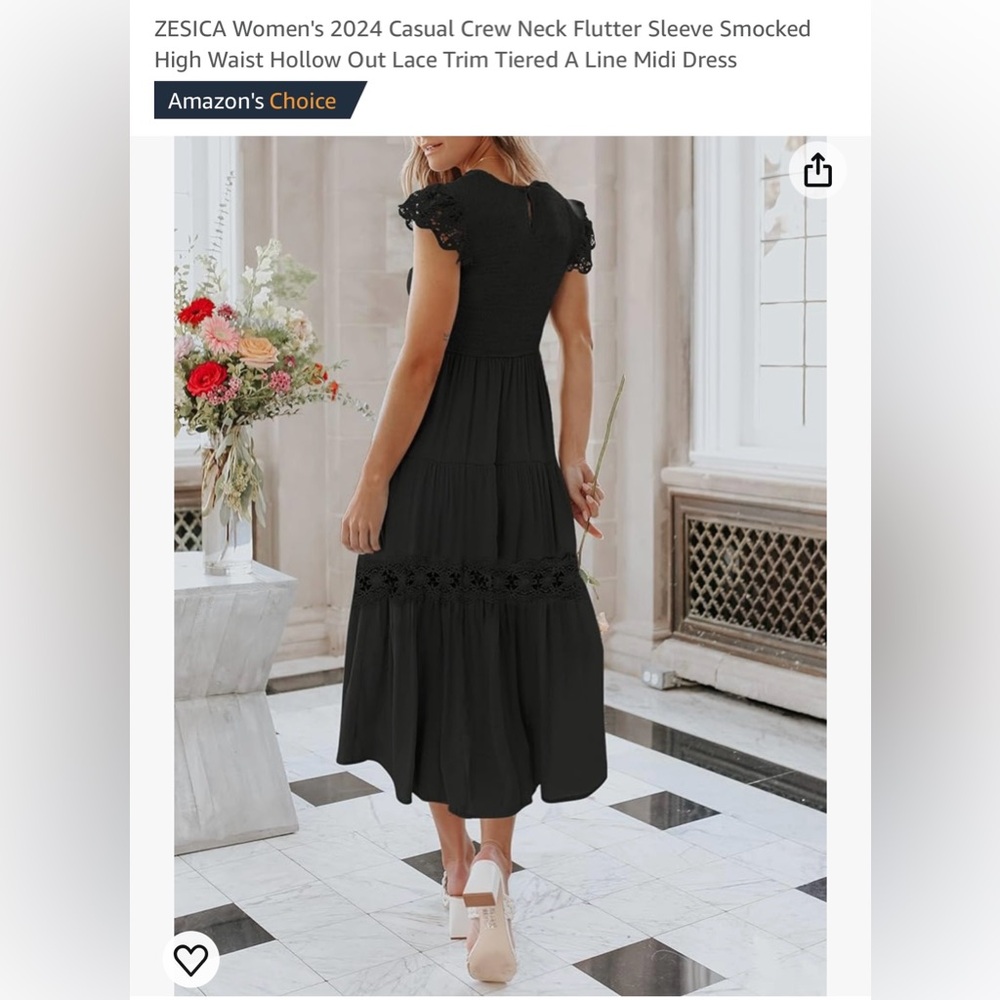 Women’s casual crew neck flutter sleeve smocked high waste midi dress